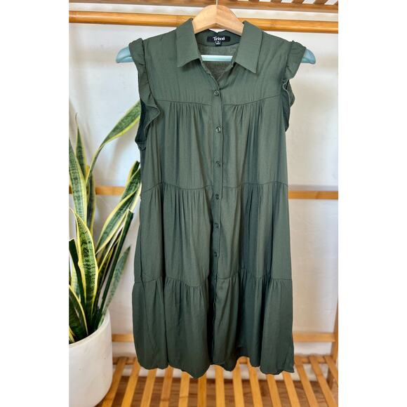 Trixxi Olive Tiered Easy Dress - Picture 2 of 8
